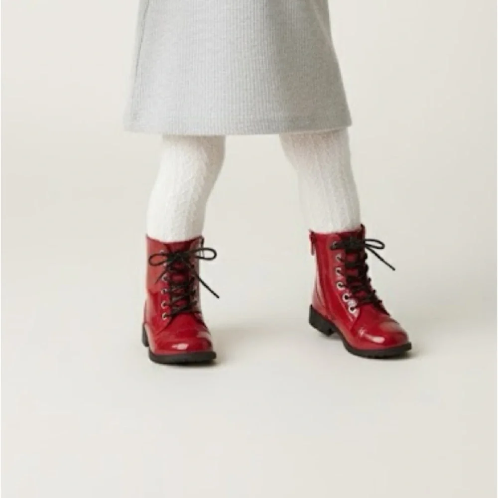 Shiny Red Lace-Up Baby/Girl Boots